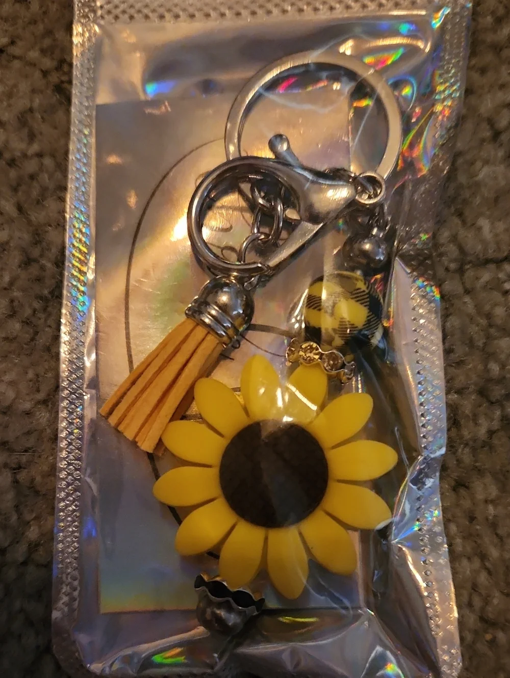 Yellow Sunflower Tassel Keychain Charm - Women Accessories